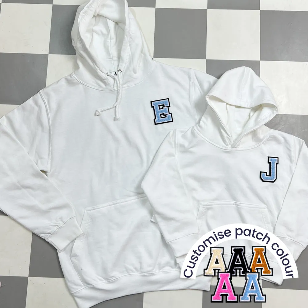 Patch 22 Matching Personalised Initial Hoodies- White boys fashion clearance