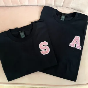 Patch 22 Personalised Sparkle Initial T-Shirts Black nursing tops best deals