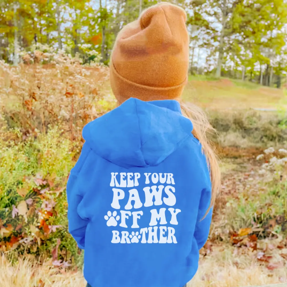 Paws Off My Brother Back Logo Kids Hoodie boys fashion clearance