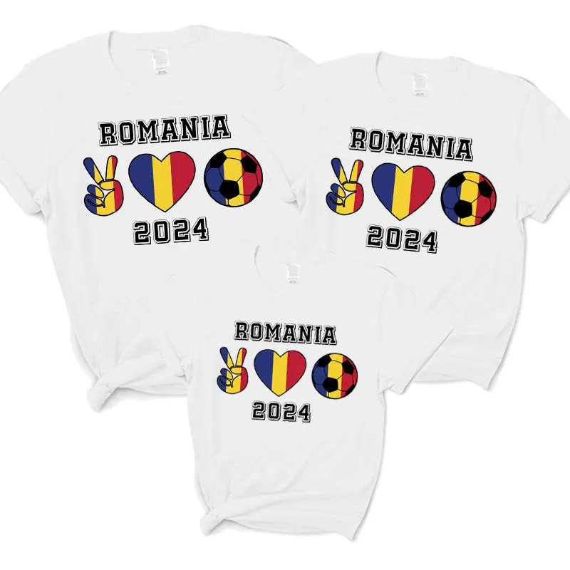 Peace, Love & Football Romania Matching White T-Shirts daddy outfits clearance