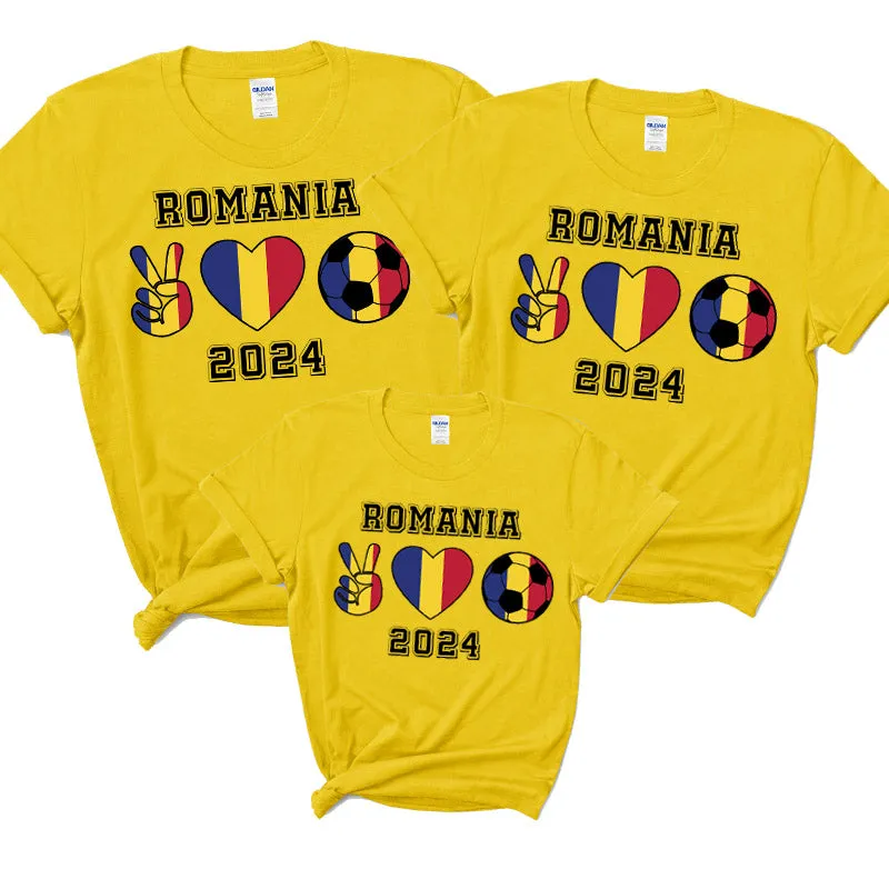 Peace, Love & Football Romania Matching Yellow T-Shirts daddy outfits clearance