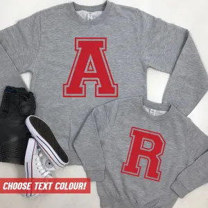 Personalised Adult & Kid Big Initial Matching Sweatshirts Grey (MRK X) mens dad clothes online