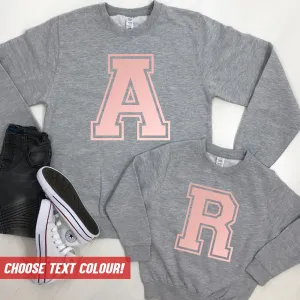 Personalised Adult & Kid Big Initial Matching Sweatshirts Grey (MRK X) mens dad clothes online