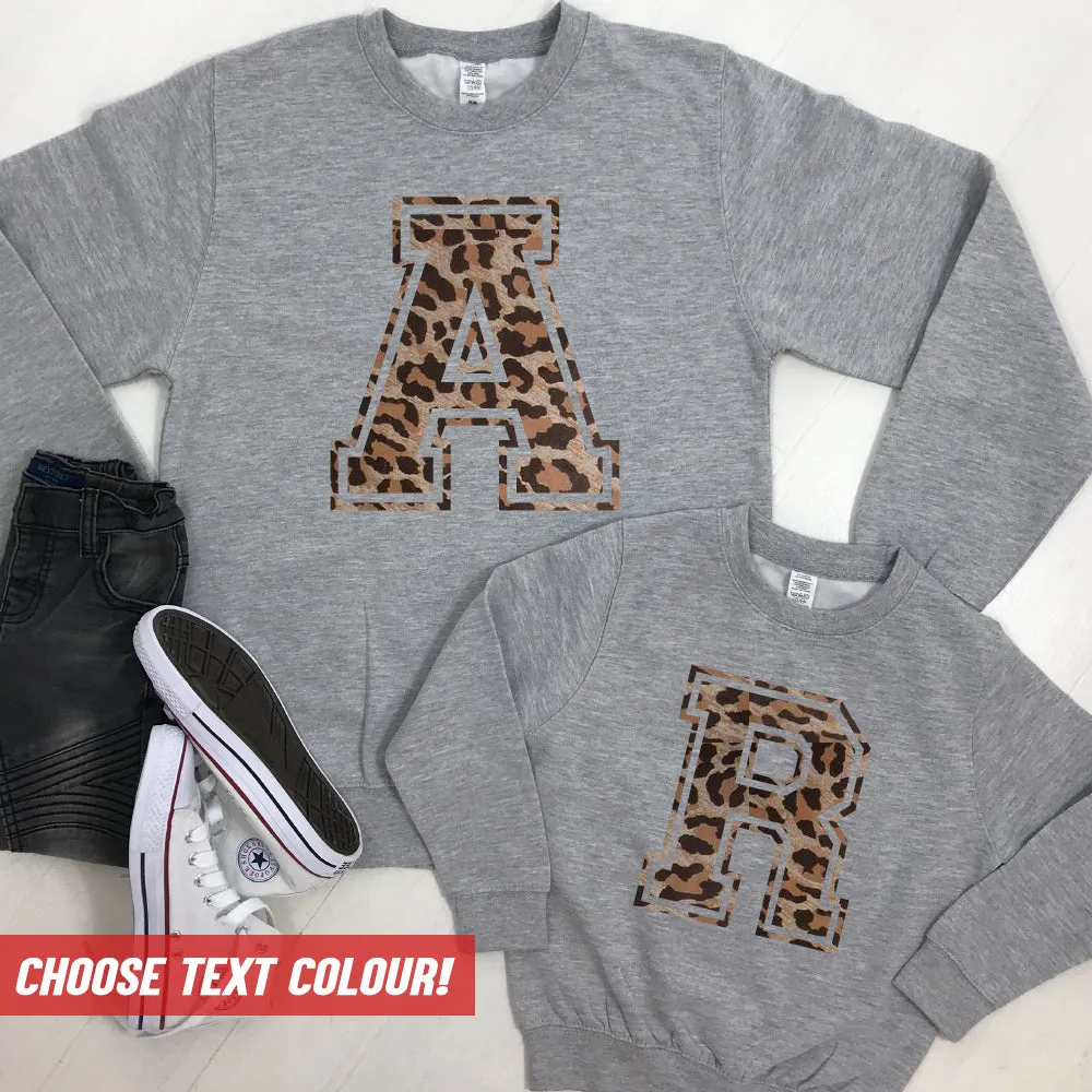 Personalised Adult & Kid Big Initial Matching Sweatshirts Grey (MRK X)