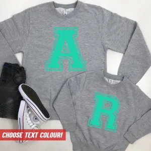 Personalised Adult & Kid Big Initial Matching Sweatshirts Grey (MRK X) mens dad clothes online