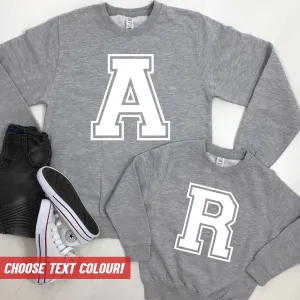 Personalised Adult & Kid Big Initial Matching Sweatshirts Grey (MRK X) mens dad clothes online