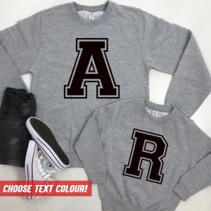 Personalised Adult & Kid Big Initial Matching Sweatshirts Grey (MRK X) mens dad clothes online