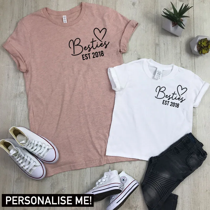 Personalised Besties Est Mum & Kid Matching Tees - Peach/White  (MRK X) mum blouses clearance