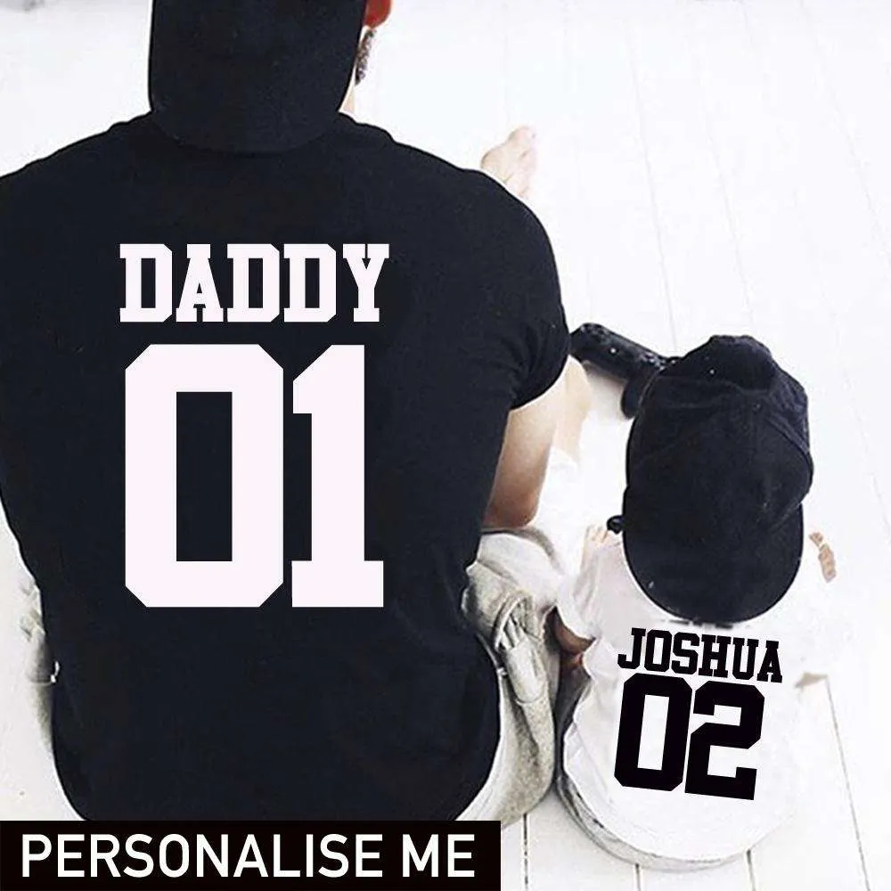 Personalised Daddy & Kid Matching Number Tees mens dad clothes online