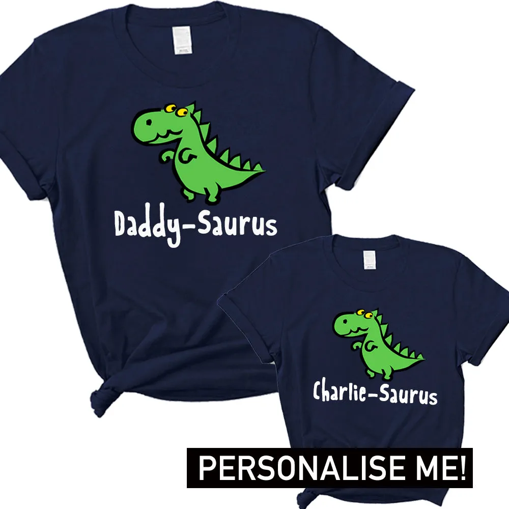 Personalised Dino Daddy & Kid Saurus Matching Tees- Navy mens dad clothes online