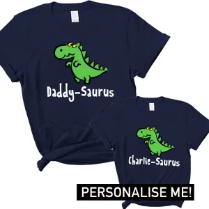 Personalised Dino Daddy & Kid Saurus Matching Tees- Navy mens dad clothes online