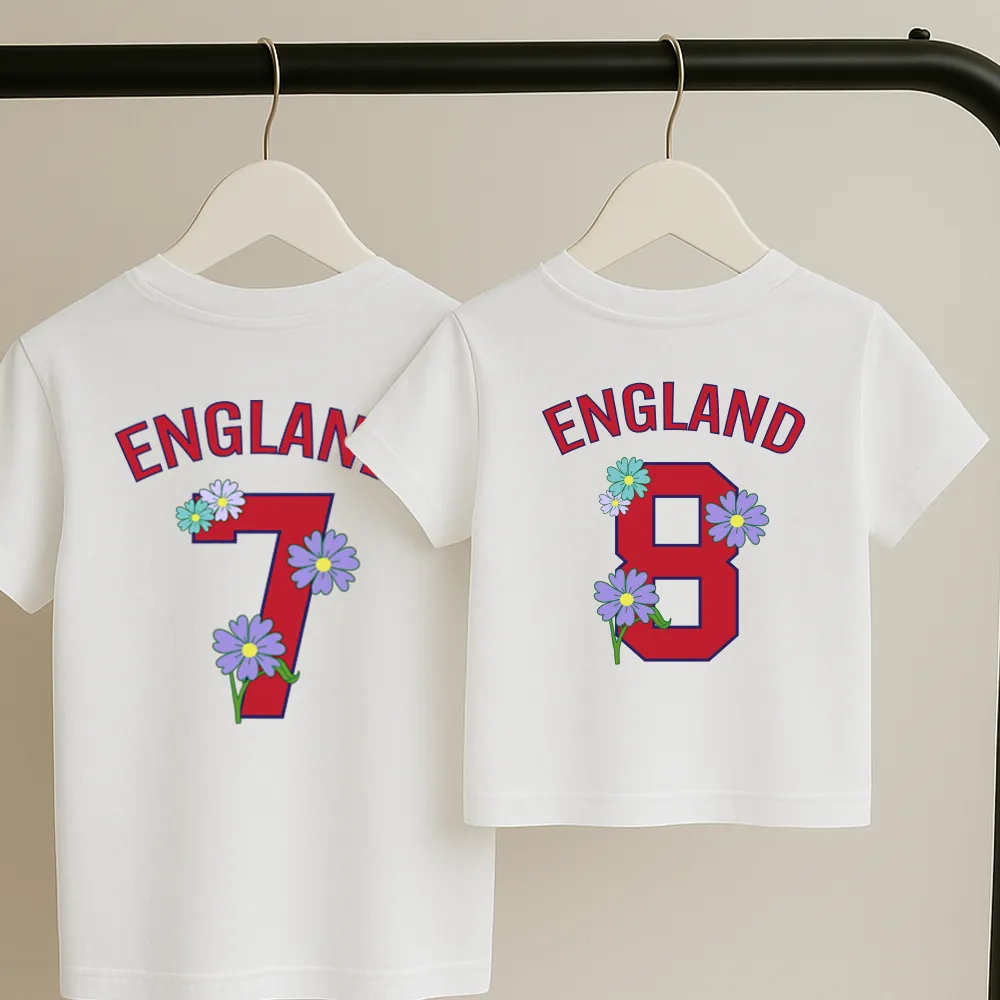Personalised England Floral Matching Front & Back Graphic T-Shirts