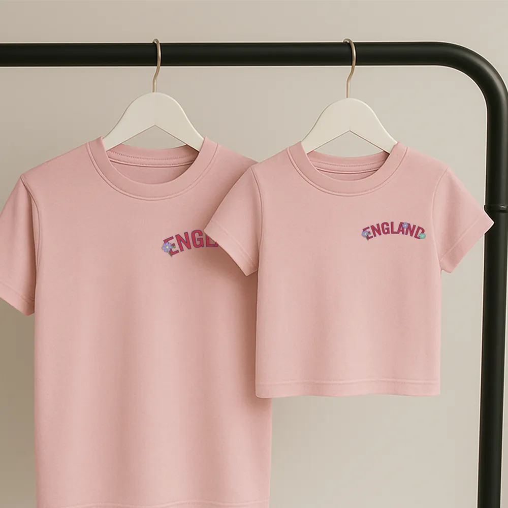 Personalised England Floral Matching Front & Back Graphic T-Shirts