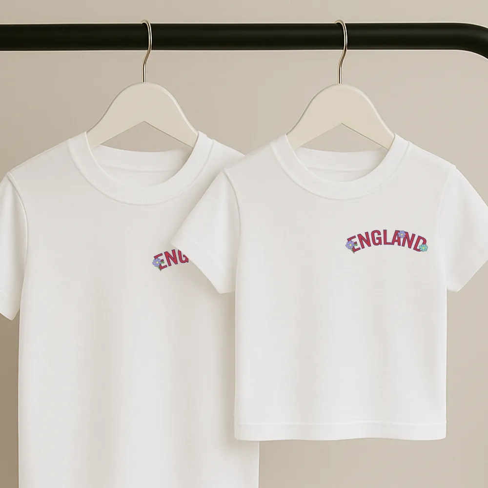 Personalised England Floral Matching Front & Back Graphic T-Shirts