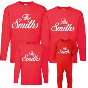 Personalised Family Name Matching Long-Sleeved Red Top/Rompersuit (MRK X) mens dad clothes online