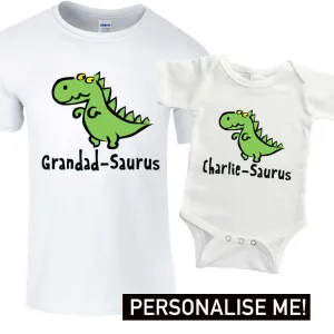 Personalised Grandad & Baby Saurus Matching Tee/ Baby Vests (MRK X) mens dad clothes online