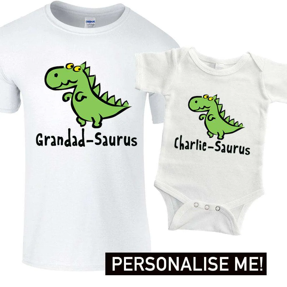 Personalised Grandad & Baby Saurus Matching Tee/ Baby Vests (MRK X) mens dad clothes online