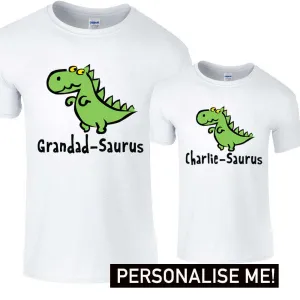 Personalised Grandad & Baby Saurus Matching Tees (MRK X) Grandparent Clothing - grandpa clothes outlet