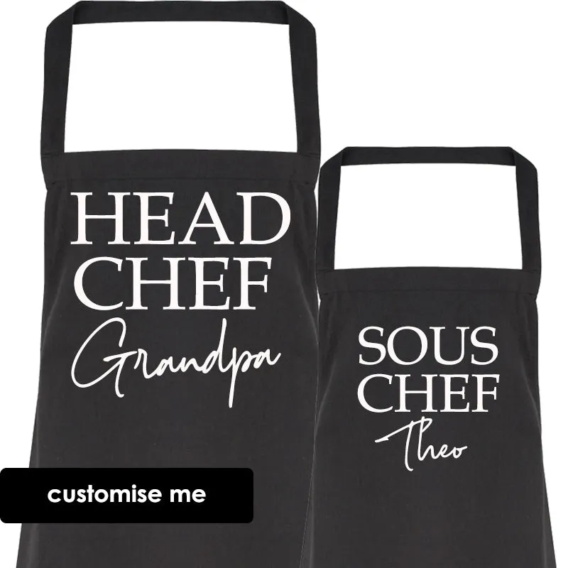 Personalised Grandpa & Sous Chef Matching Black Aprons mens dad clothes online