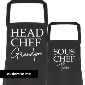 Personalised Grandpa & Sous Chef Matching Black Aprons mens dad clothes online