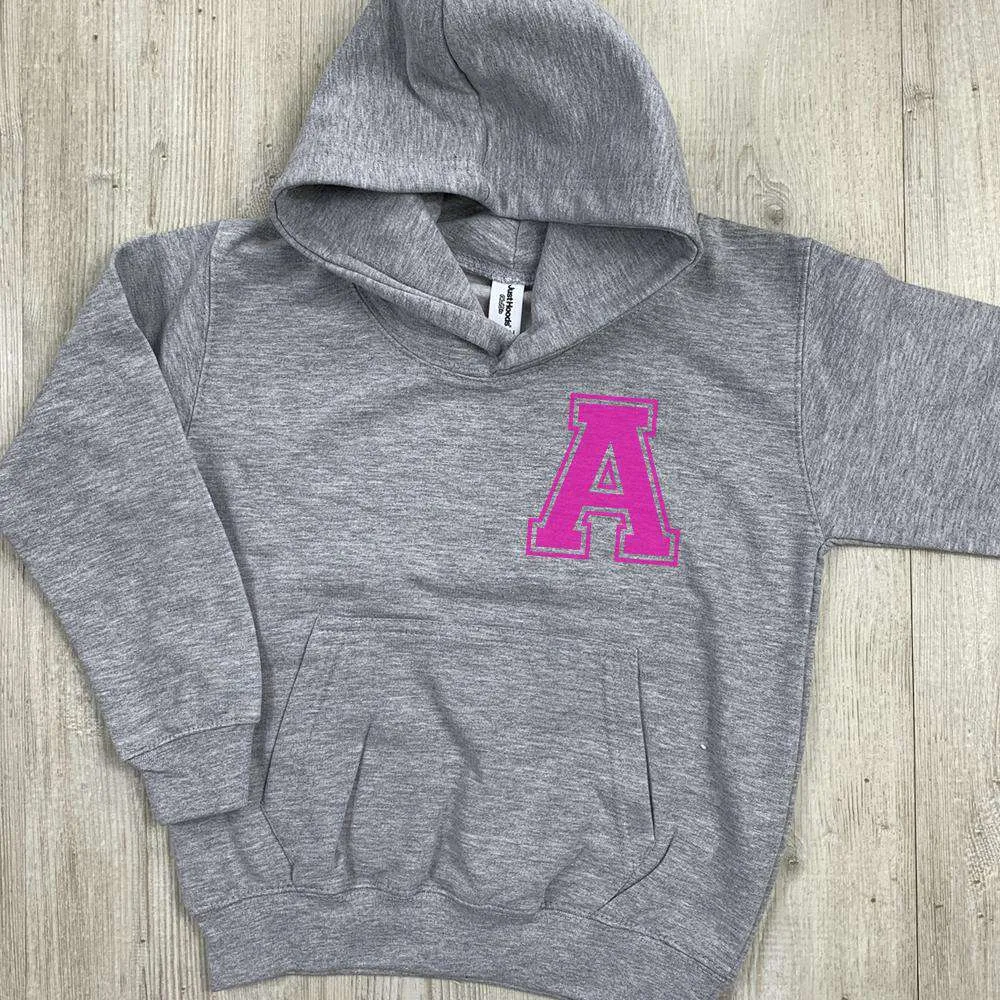 Personalised Initial Hoodie GREY - Choose Text Colour (MRK X)