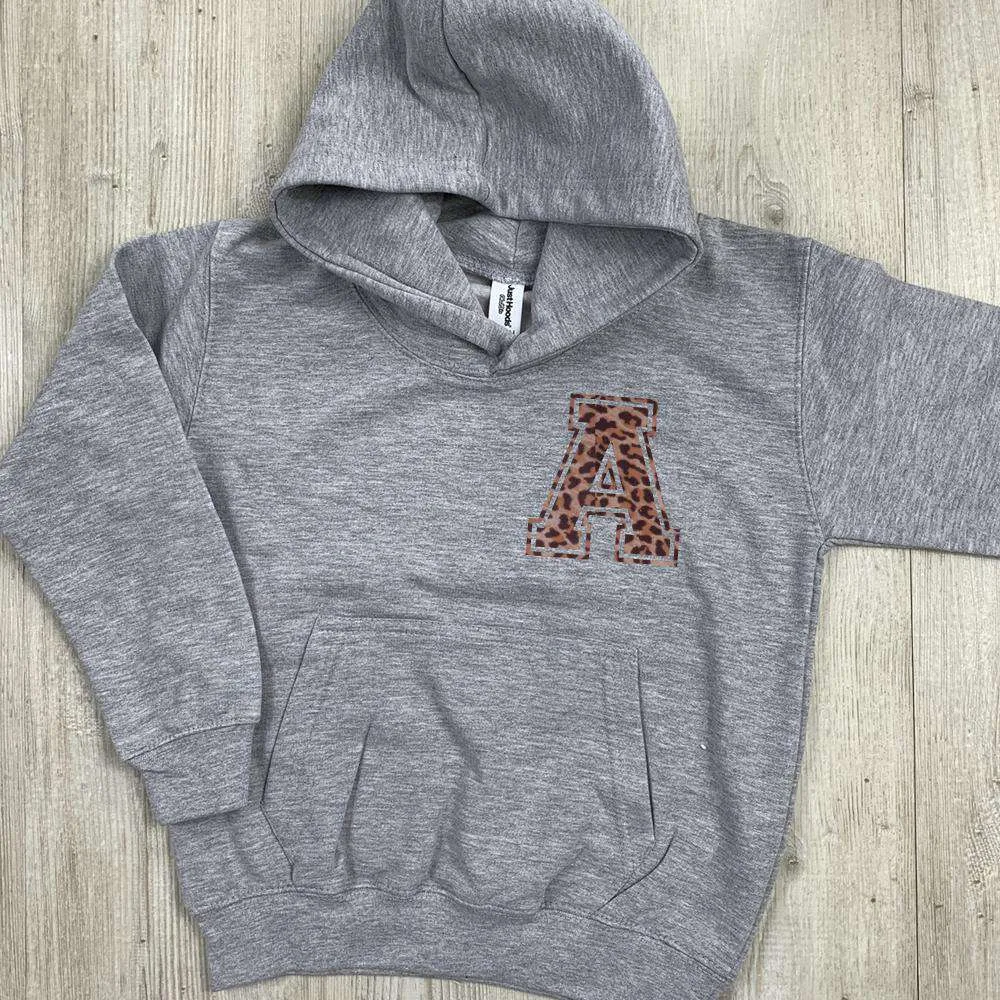 Personalised Initial Hoodie GREY - Choose Text Colour (MRK X)
