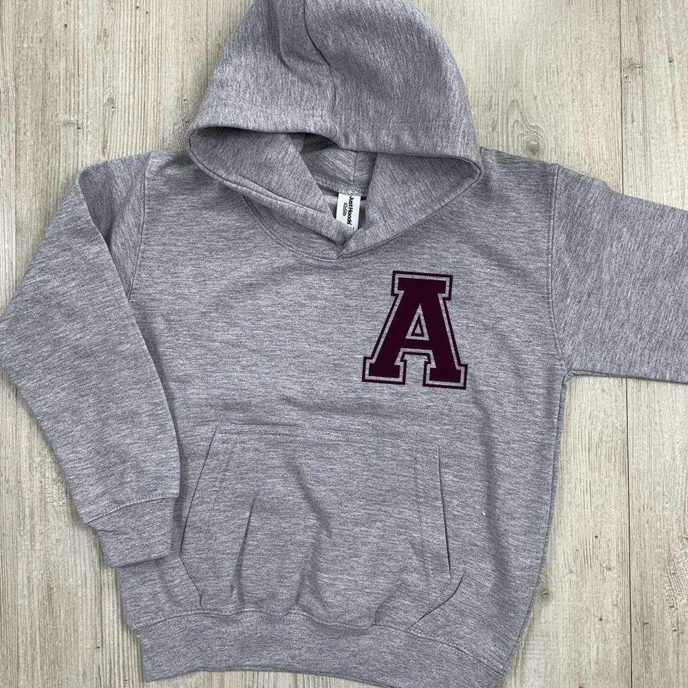 Personalised Initial Hoodie GREY - Choose Text Colour (MRK X)