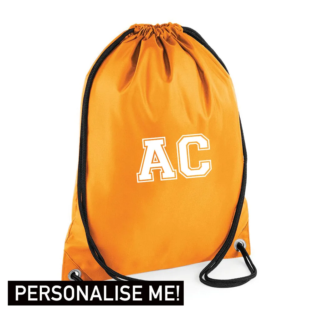 Personalised Initial Varsity Gym Sack (MRK X) discount boys clothing