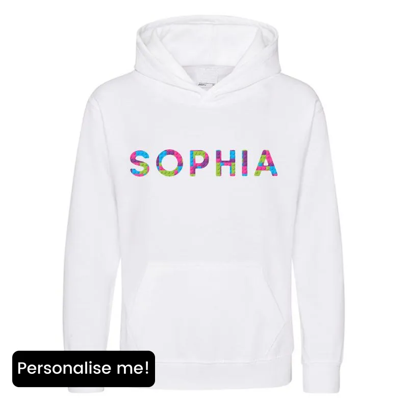 Personalised Lego Pink/Purple Bricks Hoodie girls skirts clearance