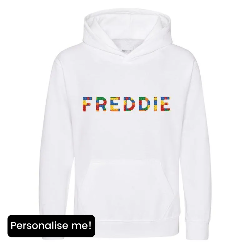 Personalised Lego Red/Yellow Bricks Hoodie boys fashion clearance