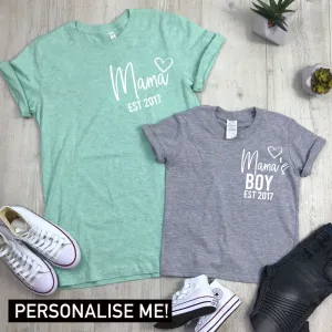 Personalised Mama & Boy Established Mum & Kid Matching Tees (MRK X) mum blouses clearance