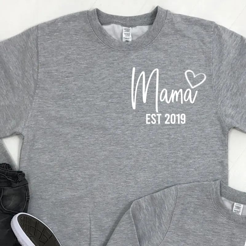 Personalised Mama & Girl Heart Established Matching Heather Grey Sweatshirts (MRK X)