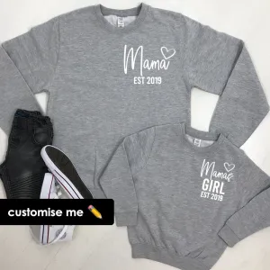 Personalised Mama & Girl Heart Established Matching Heather Grey Sweatshirts (MRK X) nursing tops best deals