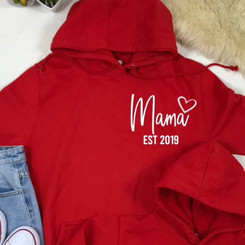 Personalised Mama & Girl Heart Established Matching Red Hoodies (MRK X)