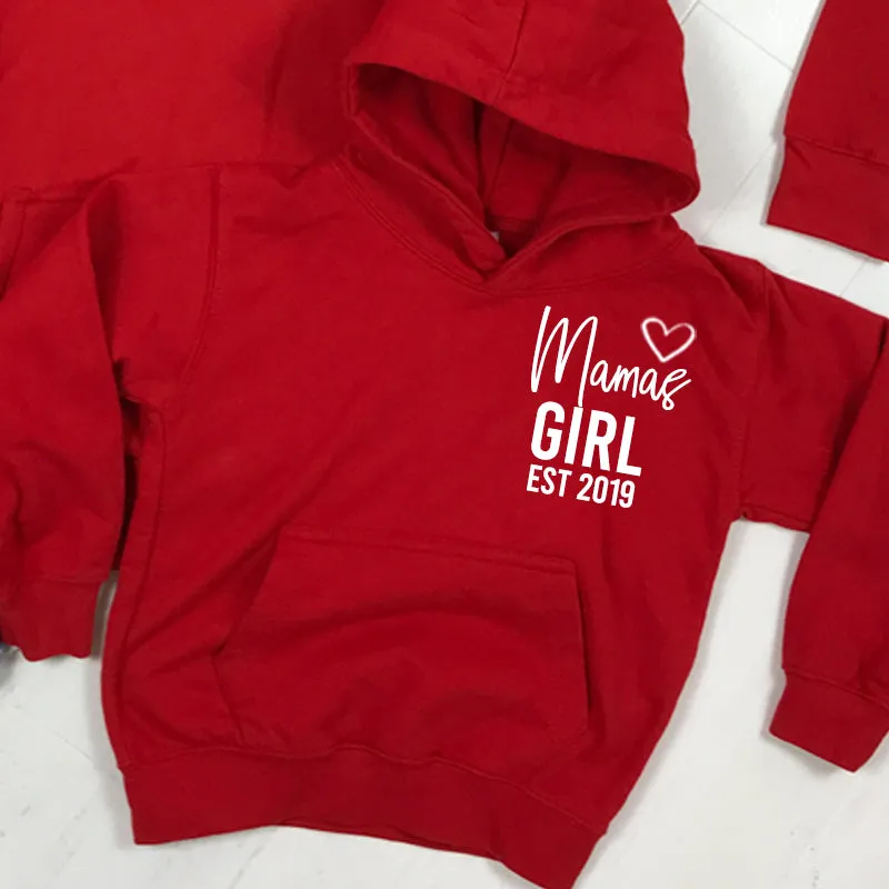 Personalised Mama & Girl Heart Established Matching Red Hoodies (MRK X)