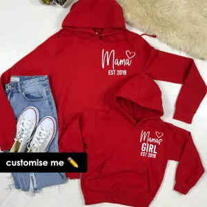 Personalised Mama & Girl Heart Established Matching Red Hoodies (MRK X) nursing tops best deals