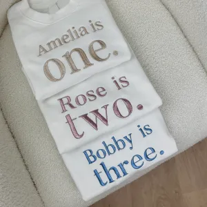 Personalised Name & Age Embroidered White Sweatshirts girls skirts clearance