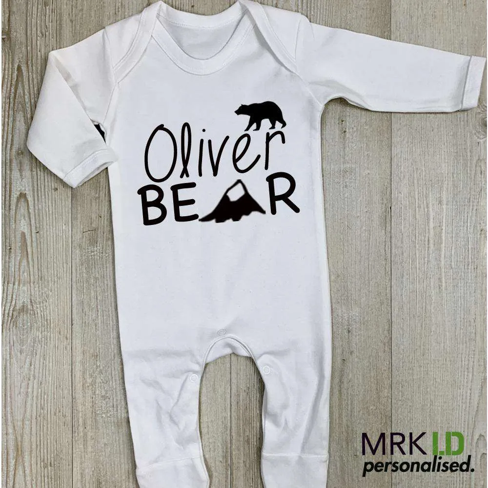 Personalised Name Bear White Rompersuit (MRK X) mens dad clothes online