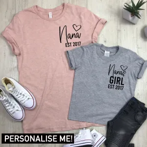 Personalised Nana & Girl Established Matching Tees (MRK X) Grandparent Clothing - senior fashion cheap