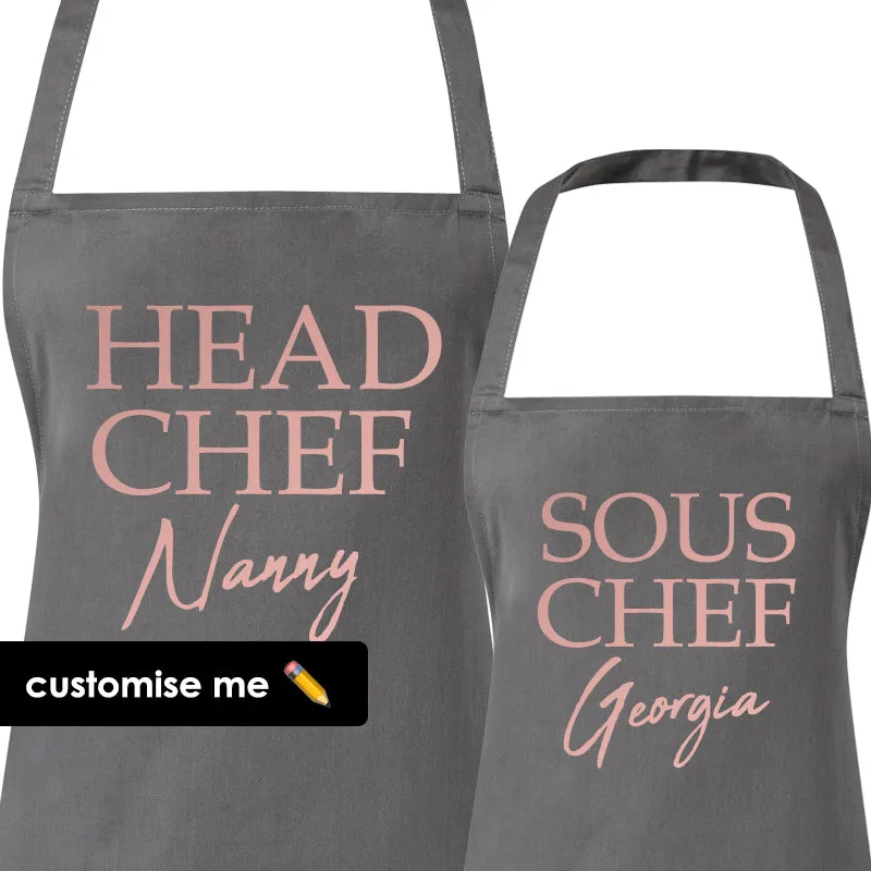 Personalised Nanny & Sous Chef Matching Aprons (MRK X) Grandparent Clothing - senior fashion cheap