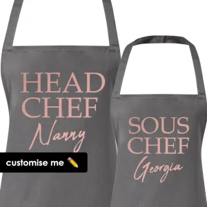 Personalised Nanny & Sous Chef Matching Aprons (MRK X) Grandparent Clothing - senior fashion cheap