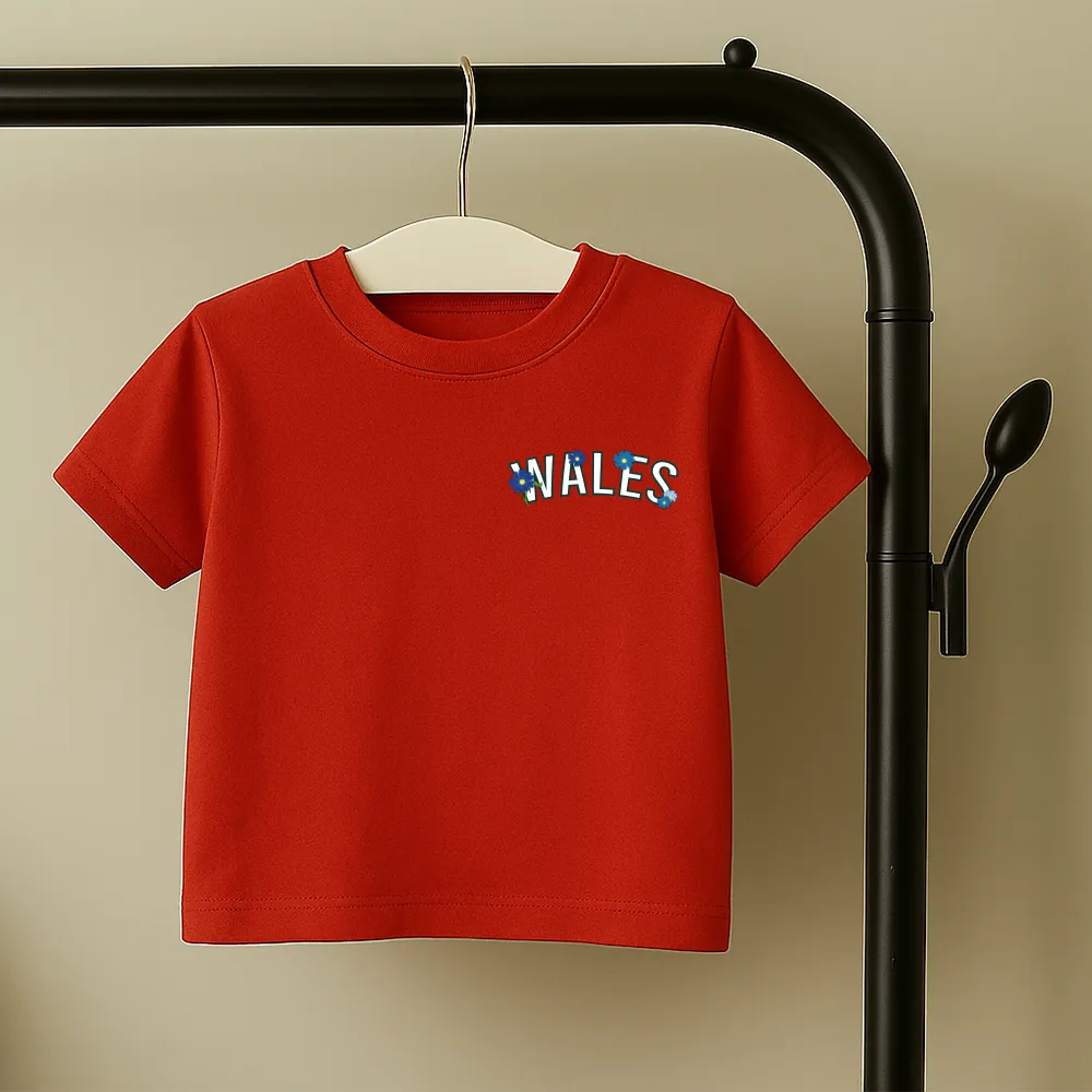 Personalised Wales Floral Front & Back Graphic Kids T-Shirt