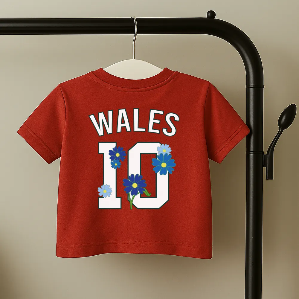 Personalised Wales Floral Front & Back Graphic Kids T-Shirt girls pajamas promo