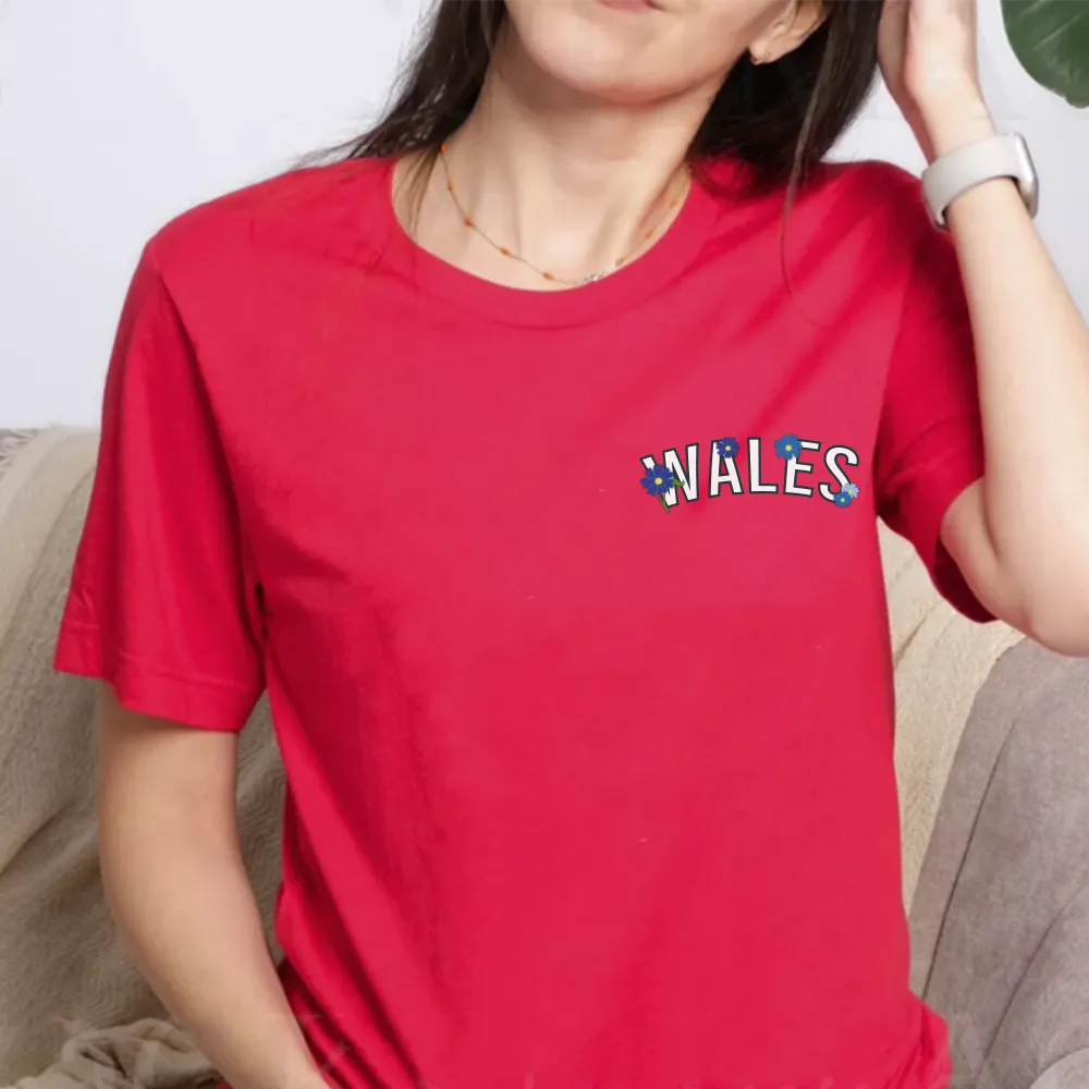 Personalised Wales Floral Front & Back Graphic T-Shirt