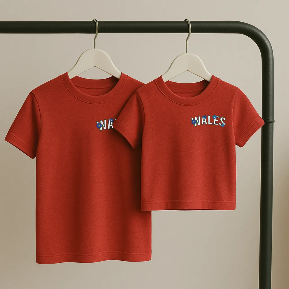 Personalised Wales Floral Matching Front & Back Graphic T-Shirts