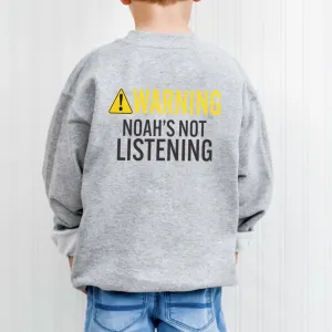 Personalised Warning, Not Listening Kids Back Logo Sweatshirts girls skirts clearance