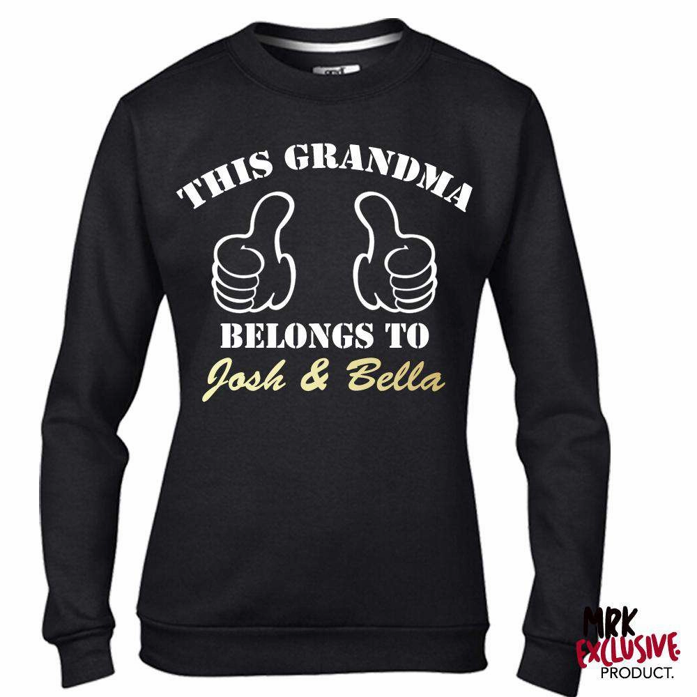 Personalised Grandma Belongs To Black/Gold Sweater (MRK X) Grandparent Clothing - grandpa clothes outlet