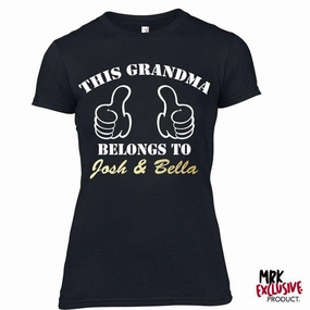 Personalised Grandma Belongs To Black/Gold Tee (MRK X) Grandparent Clothing - grandpa clothes outlet