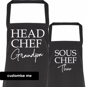 Personalised Grandpa & Sous Chef Matching Black Aprons Grandparent Clothing - grandma outfits sale