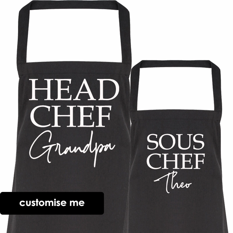Personalised Grandpa & Sous Chef Matching Black Aprons Grandparent Clothing - grandpa clothes outlet